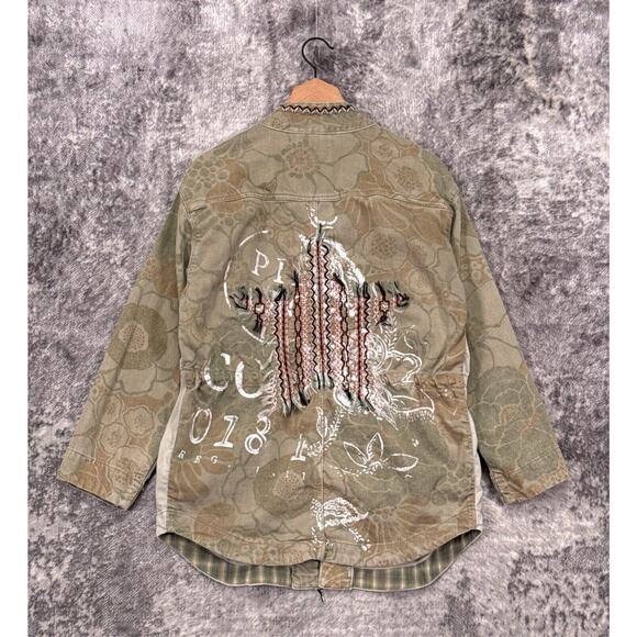 Anthropologie Jacket Medium Womens Green Denim Embroidered Kimono Open Front - Picture 3 of 8